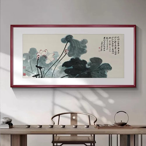 张大千荷花挂画新中式客厅沙发背景墙装饰画茶室书房壁画水墨国画