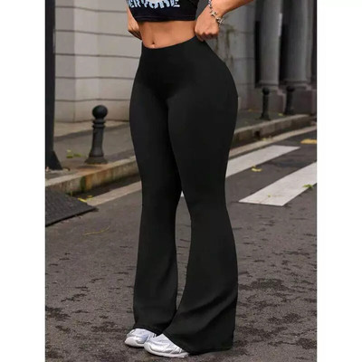 Plus Size Women's High Waist Solid Color Bell Bottom