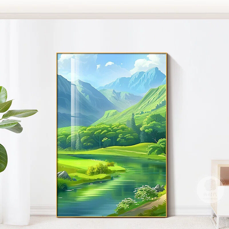 青山绿水客厅挂画现代简约沙发背景墙巨幅落地画竖版装饰画山水画