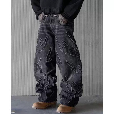 Baggy Jeans for Men Hip Hop Distressed Retro Black Pants