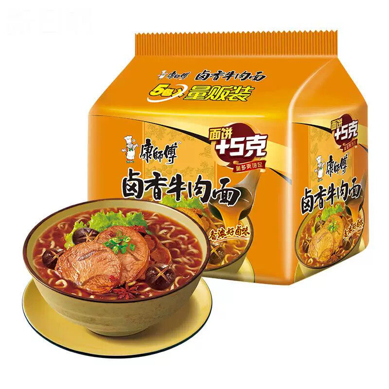 优选 康师傅经典泡面卤香牛肉面5袋装卤香泡面速食打卤面方面整箱