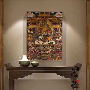 财宝天王唐卡画像玄关镇宅黄财神装饰挂画八方财神办公室茶室壁画
