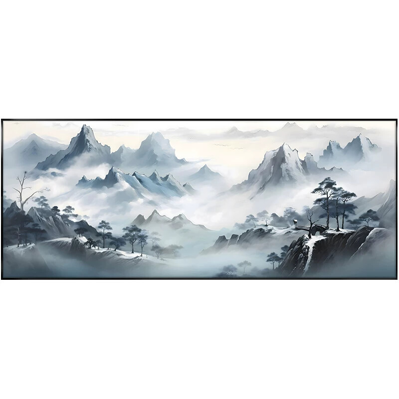 鸿运当头山水画办公室挂画风景画沙发背景墙水墨画客厅装饰画新款