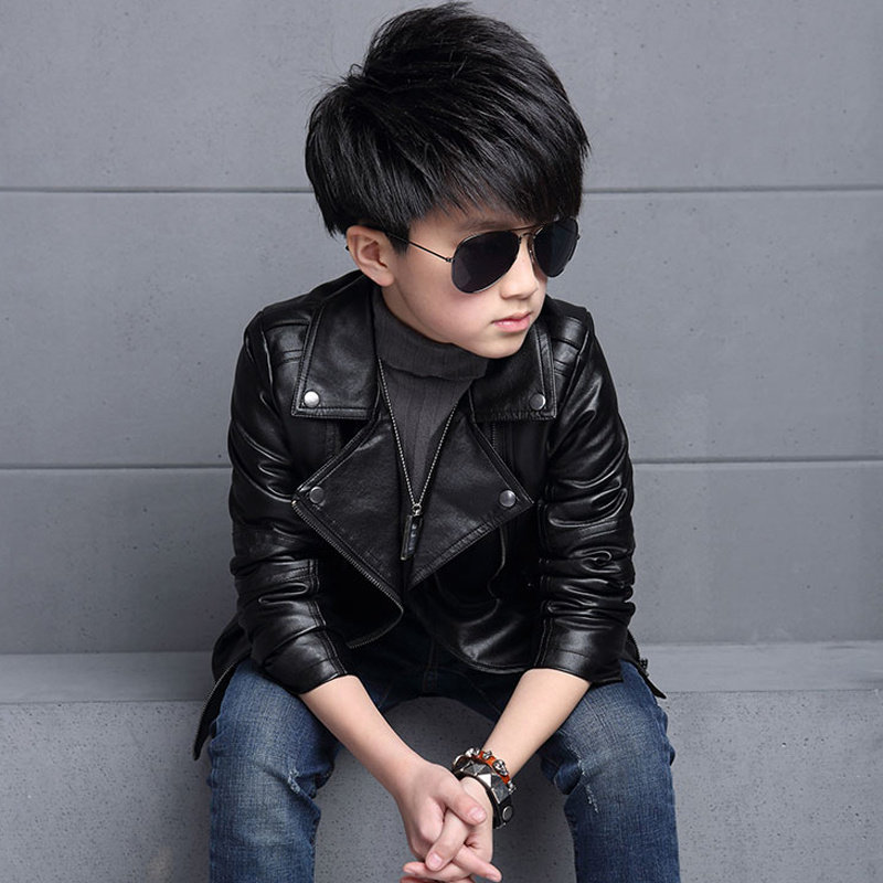 童装男童外套皮衣夹克中大儿童宝宝2-15岁韩版翻领加绒秋冬PU皮衣