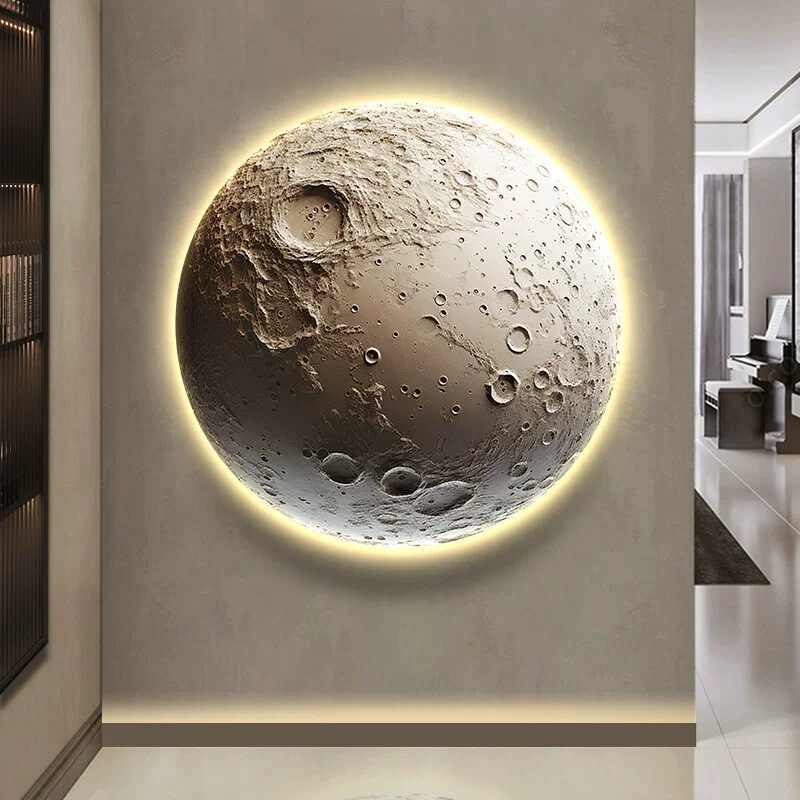 月球玄关装饰画星球走廊过道尽头氛围LED灯壁画卧室背景墙上挂画