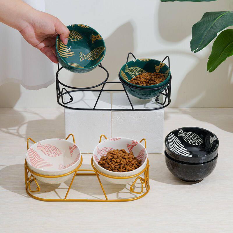 陶瓷食盆保护颈椎猫碗双碗狗碗猫咪喝水饭碗倾斜