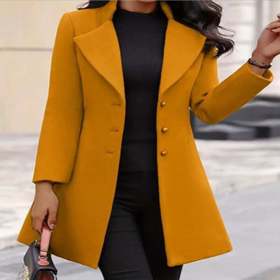 Women's Mid Length Slim Fit Woolen Coat Casual Korean Style