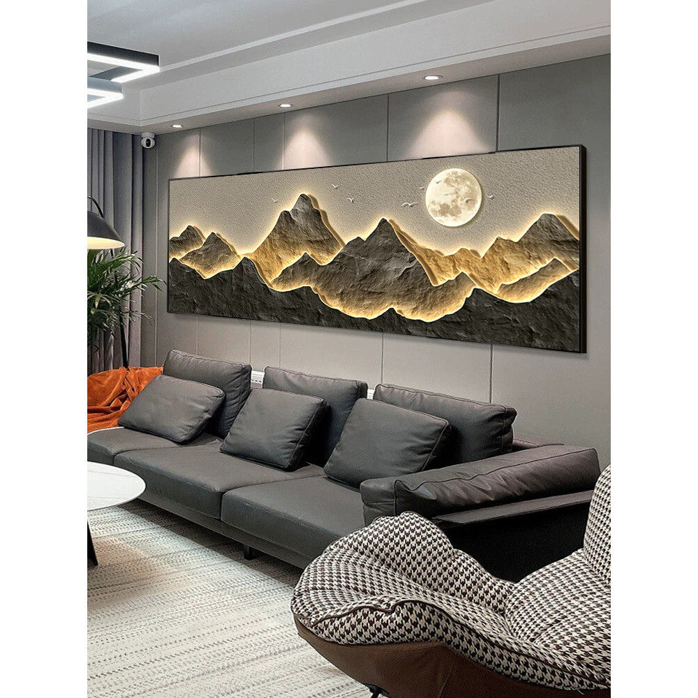 现代轻奢客厅装饰画背有靠山大气高档沙发背景墙壁画大厅横版挂画