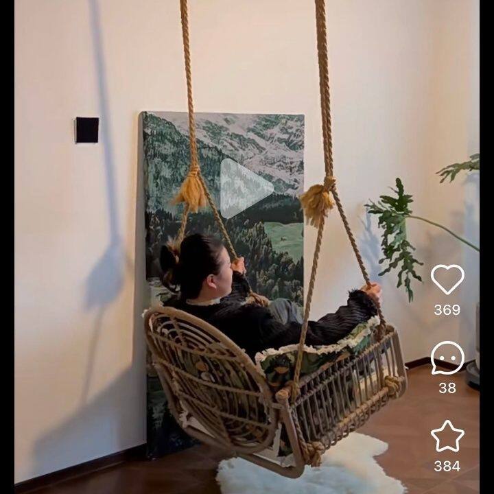 吊篮秋千单人坐蓝pE藤条编织户内外防水仿晒耐老化