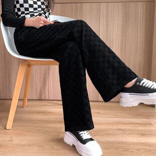 [南极人]网红抖音克莱因蓝阔腿裤女春秋2022新款松紧腰直筒拖地裤