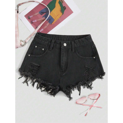 A 76319 Ripped frayed A-line denim hot pants 破洞毛边 A 字牛