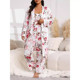 Piece Set Lounge Size Robe Belted Three Print Plus Floral