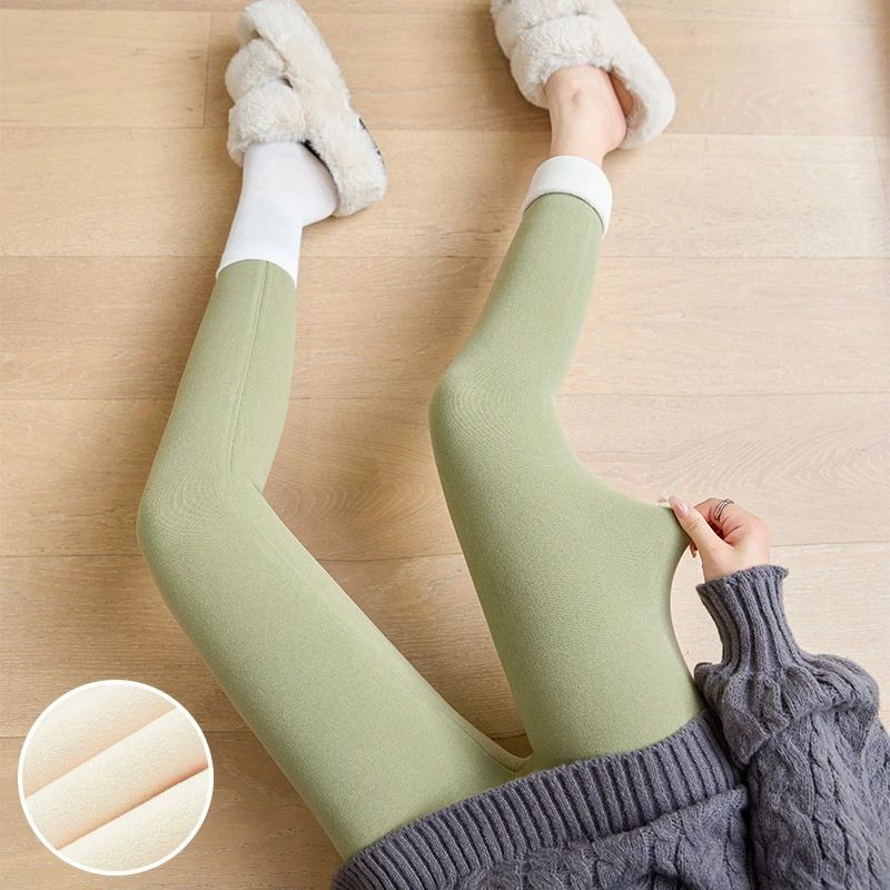 德绒无痕发热女内外穿打底紧身大码高腰保暖毛裤秋冬东北御寒