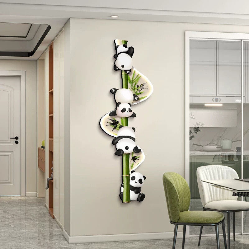 熊猫玄关装饰画入户客厅电视背景墙挂画走廊过道发光壁画卡通灯画