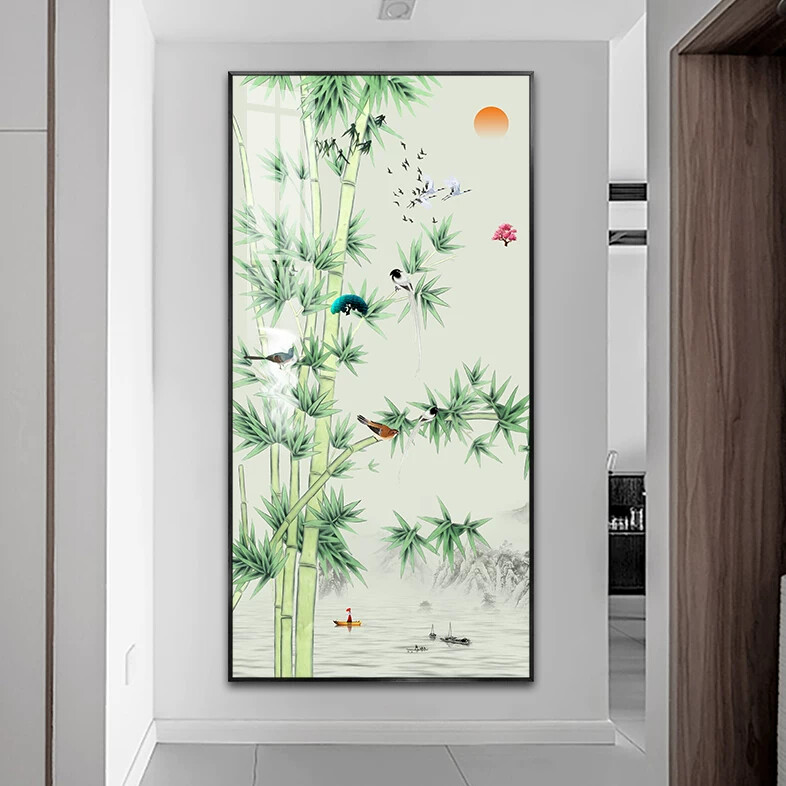 新中式竹子挂画竹报平安古风装饰画壁画玄关走廊轻奢入户门风景画