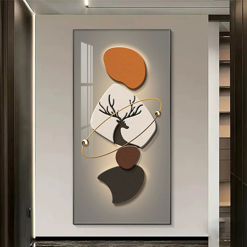 现代简约入户玄关装饰画发财鹿过道进门玄幻走廊尽头挂画高端壁画