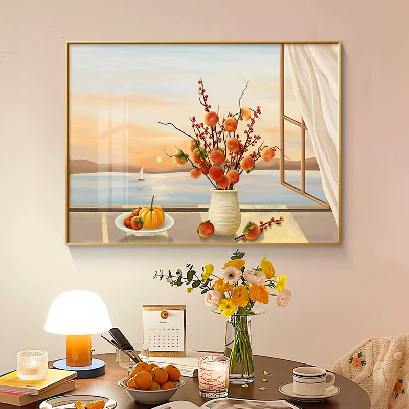 现代简约餐厅装饰画花卉向日葵饭厅餐桌背景壁画温馨客厅单幅挂画