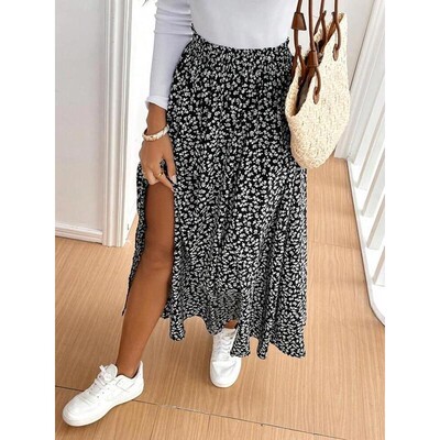 Plus Size Ditsy Floral Print Long Skirt Boho Fashion Casual