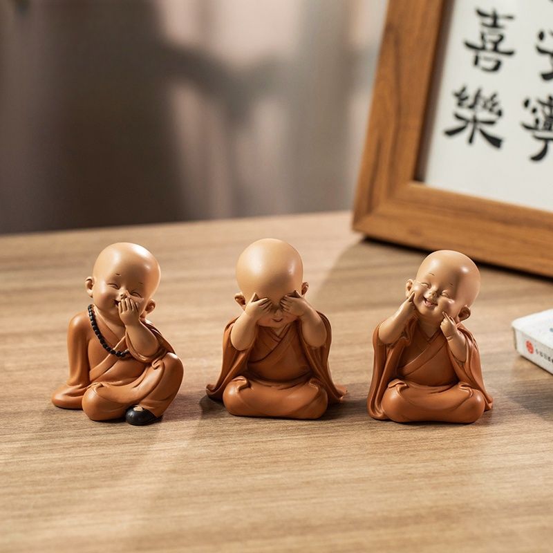 创意古风小和尚摆件佛系禅意家居客厅茶桌人物玩偶盆景造景装饰品