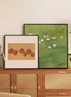 中古风小清新绿色风景艺术挂画客厅玄关电视柜装饰画餐厅桌面摆画