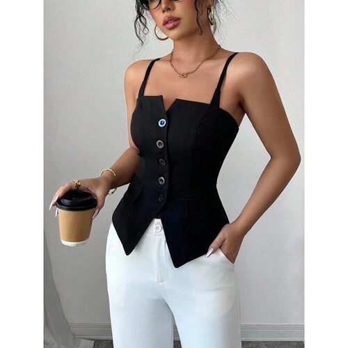 Womens Colorblock Fitted Tank Top Adjustable Strap ALine Hem