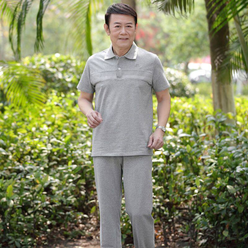 南极人夏季爸爸短袖t恤套装中老年短袖运动套装男爸爸装夏装套装