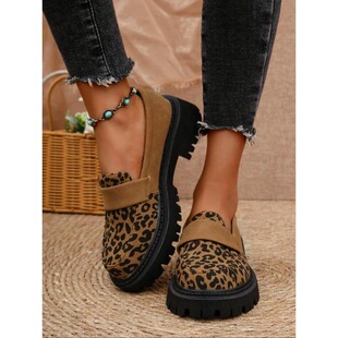 Womens Fashion Leopard Print Chunky Sole Loafers Casual
