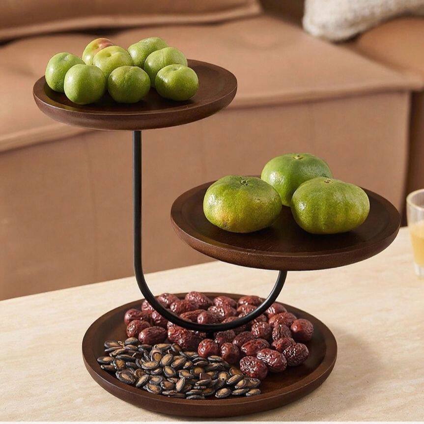 实木水果盘多层茶点干果盘零食托盘双层实木森系下午茶餐具点心架