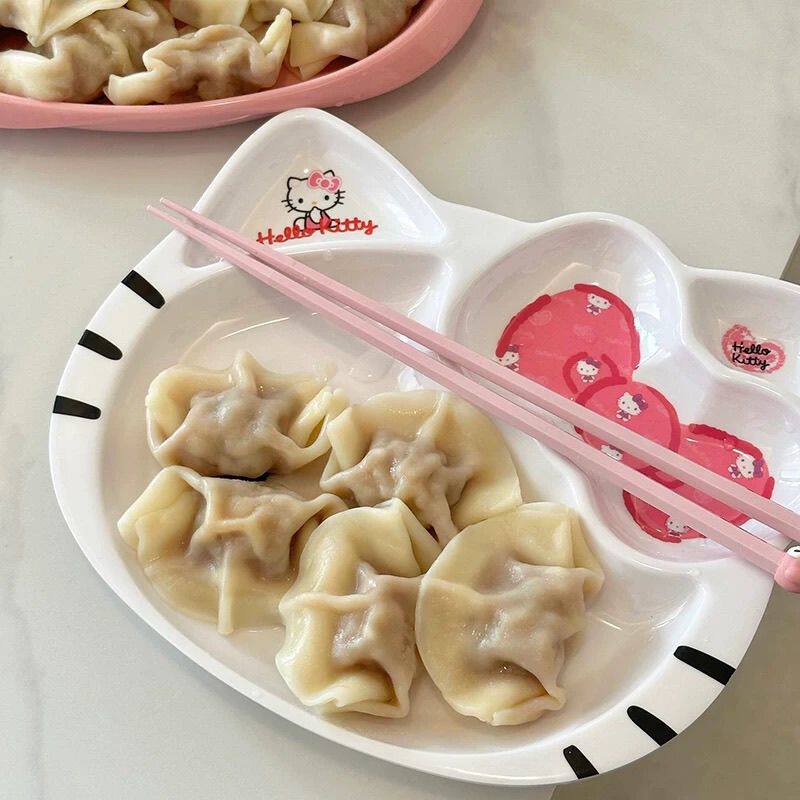 创意Kitty盘子饺子盘ins高颜值可爱菜盘蘸料碟子卡通学生宿舍家用