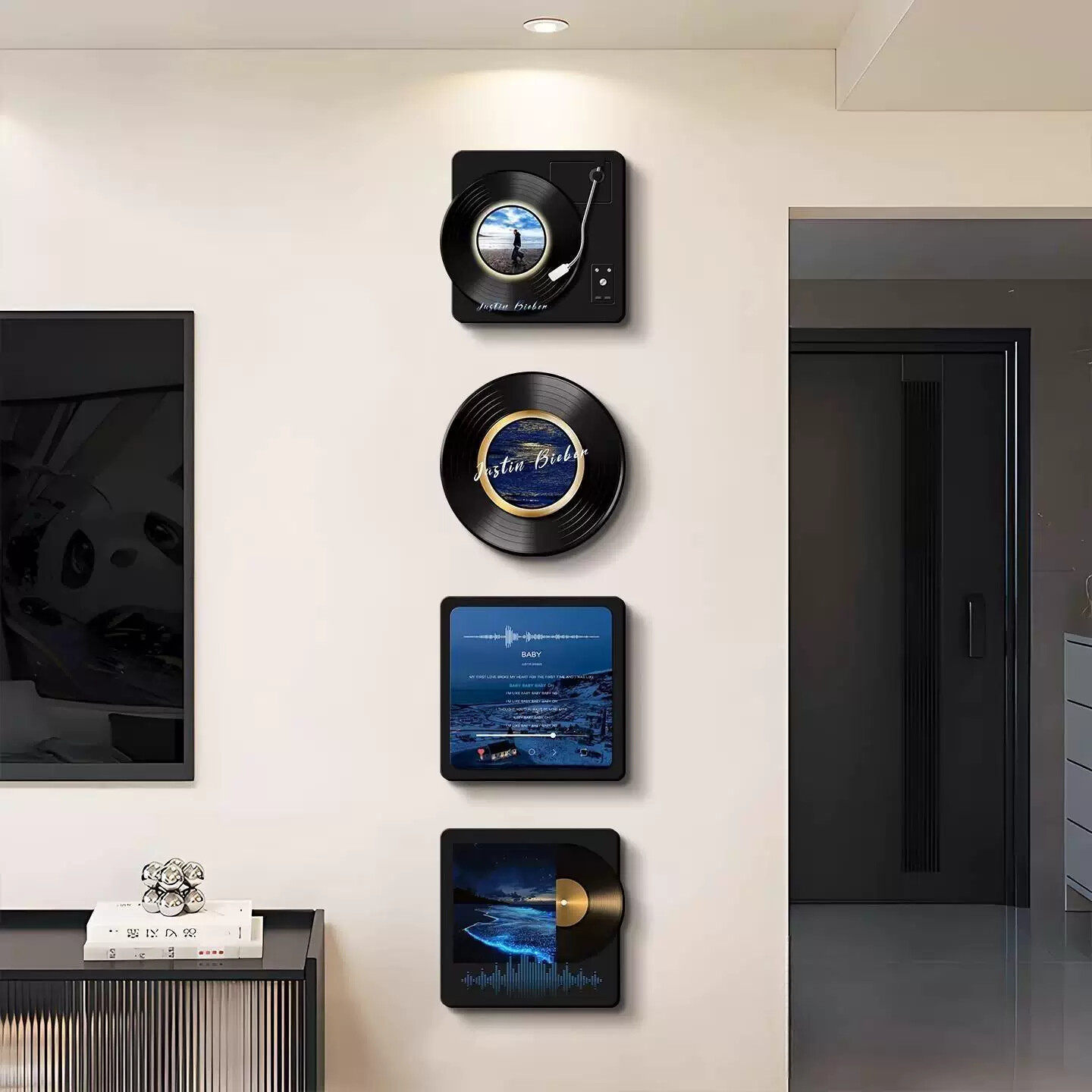 现代简约黑胶唱片电视背景墙装饰画复古风客厅玄关挂画周杰伦壁画