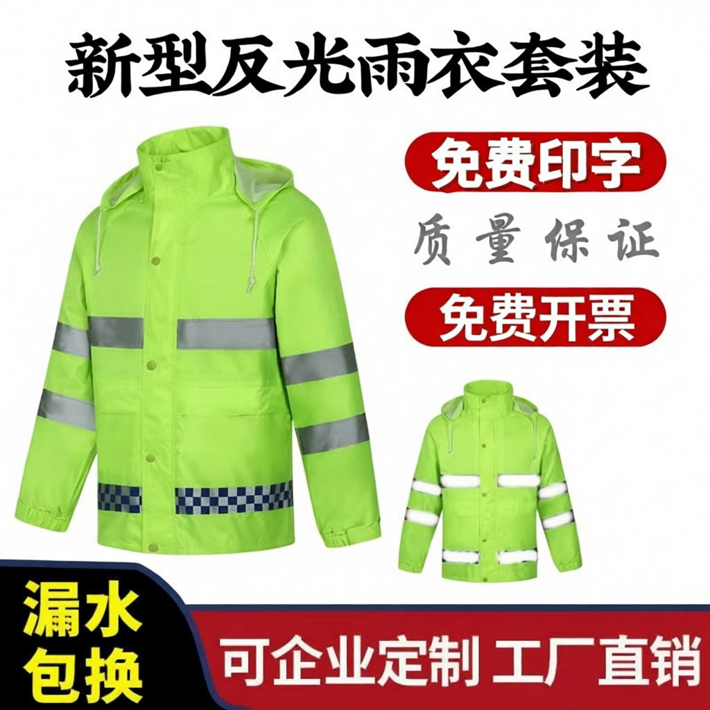 荧光绿荧光橙短款雨衣单层男女通用上衣反光雨衣骑手保洁救援外卖