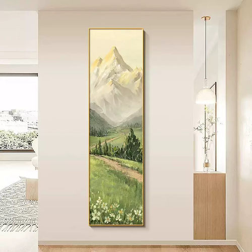 日照金山玄关装饰画现代简约竖版细长条挂画走廊过道壁画2024新款