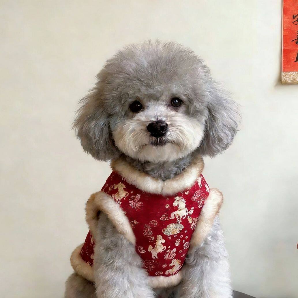 新年马年唐装小狗狗衣服比熊柯基保暖棉衣套头小型犬过年喜庆冬装