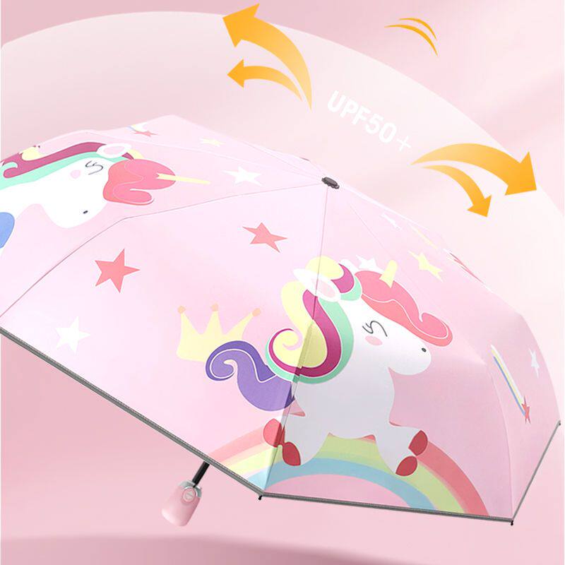 超轻全自动晴雨两用折叠三折小中学生收反光条黑胶回弹儿童雨伞