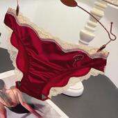 法式 青年女生纯棉抗菌透气 三角裤 缎面蕾丝内裤 女低腰无痕纯欲时尚