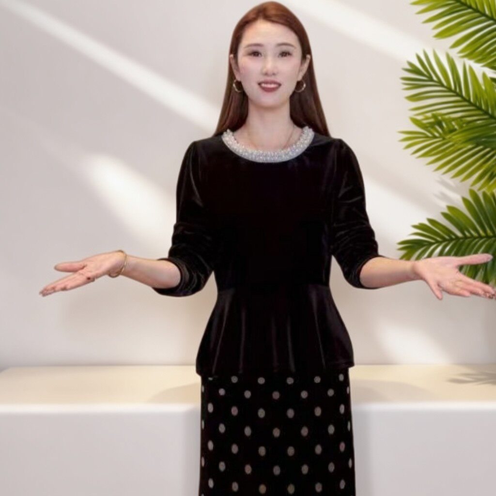 长袖春季时尚高档显瘦钻石绒上衣衣服女款女装新款国风洋气套装