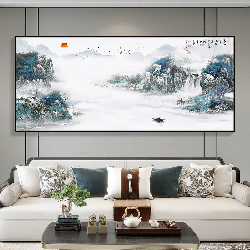 花鸟国画水墨山水画客厅挂画中式沙发背景墙装饰画聚财办公室壁画