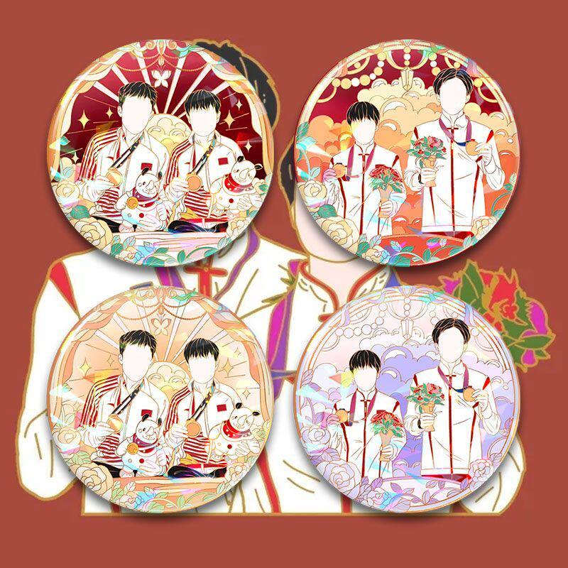 莎头组合国乒混双夺冠孙颖莎王楚钦cp系列纪念马口铁镭射徽章吧唧