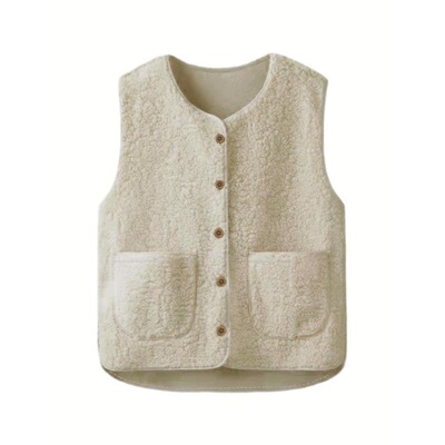 J 16736 Loose Lamb Vest for Women 羊羔宽松马甲 跨境主打