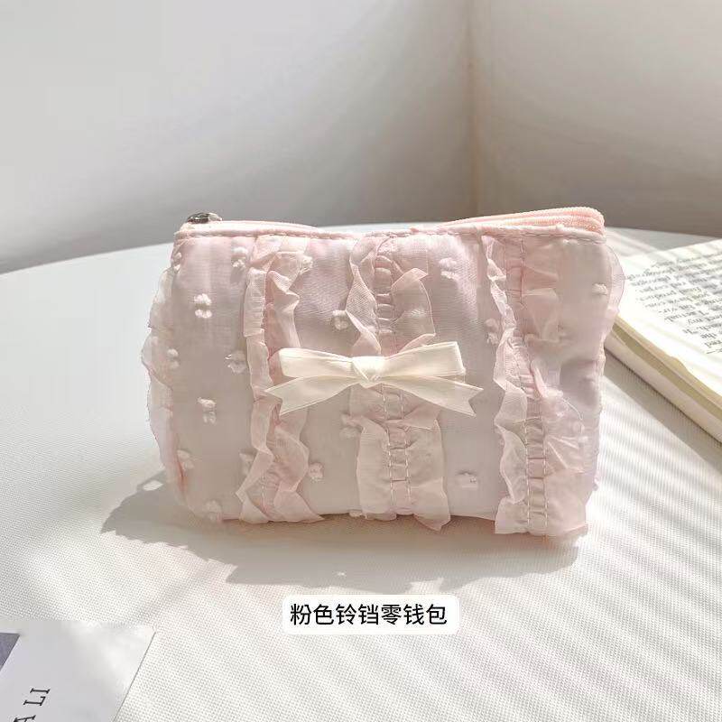 新款可爱化妆包少女蕾丝蝴蝶结大容量小号口红零钱包洗漱收纳袋