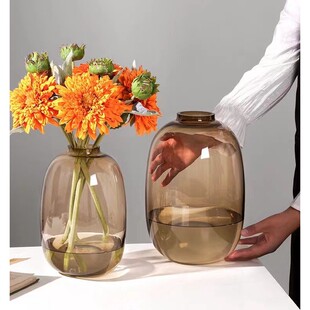 网红简约高级感喜悦玻璃花瓶插花水养客厅马醉木雪柳水培花器代发