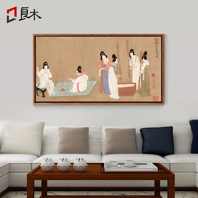 古典中式卧室装饰画床头画唐代仕女捣练图壁画主题会所墙挂画