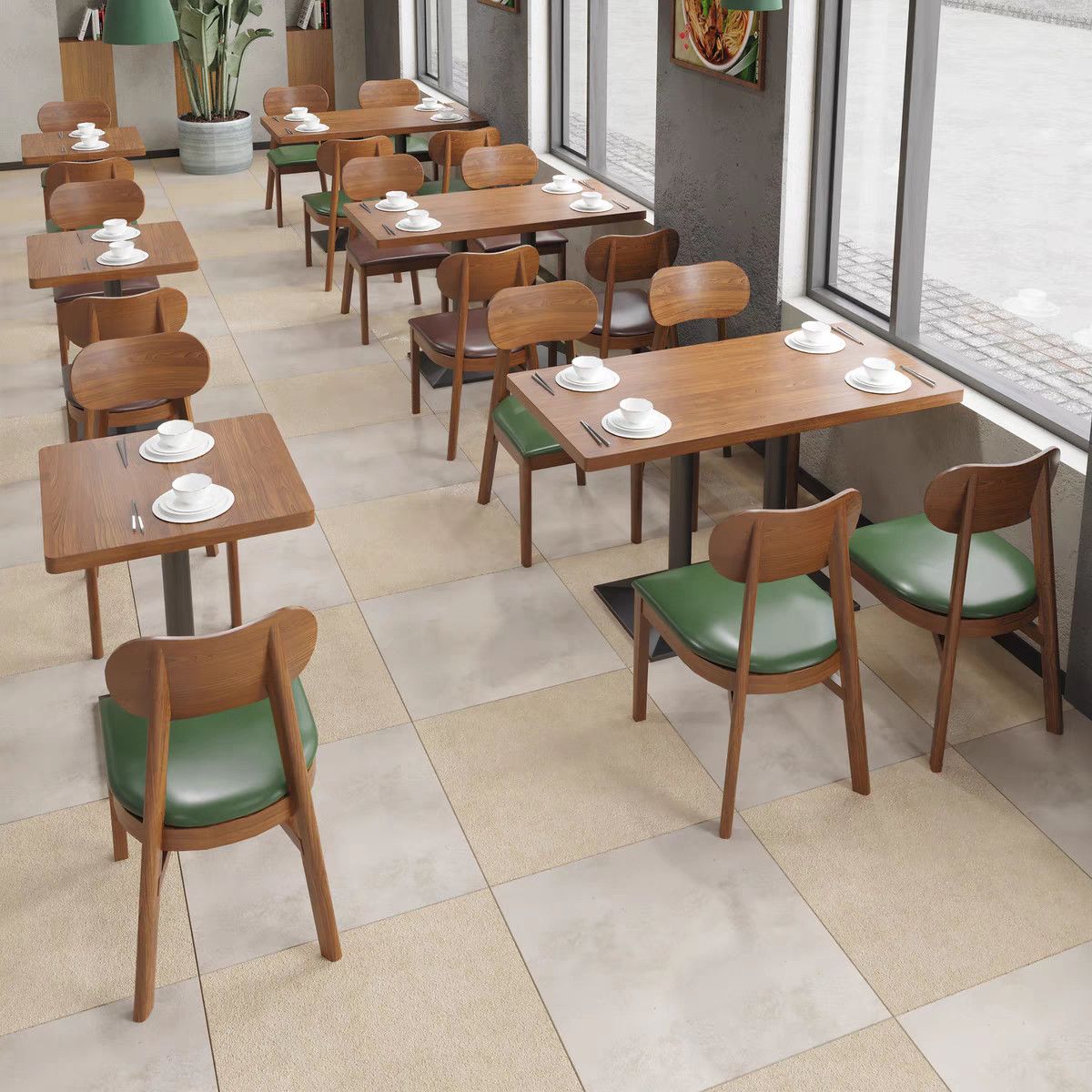 复古实木馆汉堡店西餐店日料食堂餐桌椅奶茶店咖啡厅桌椅组合