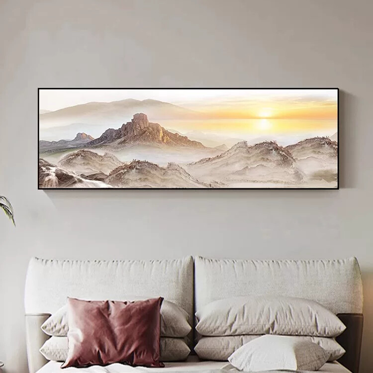抽象日出风景画新中式客厅装饰画山水壁画沙发背景墙面挂画办公室