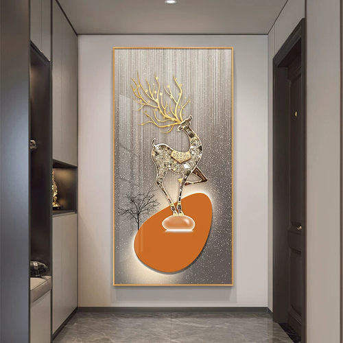 现代轻奢入户玄关装饰画走廊过道竖版挂画正对门背景墙寓意好壁画