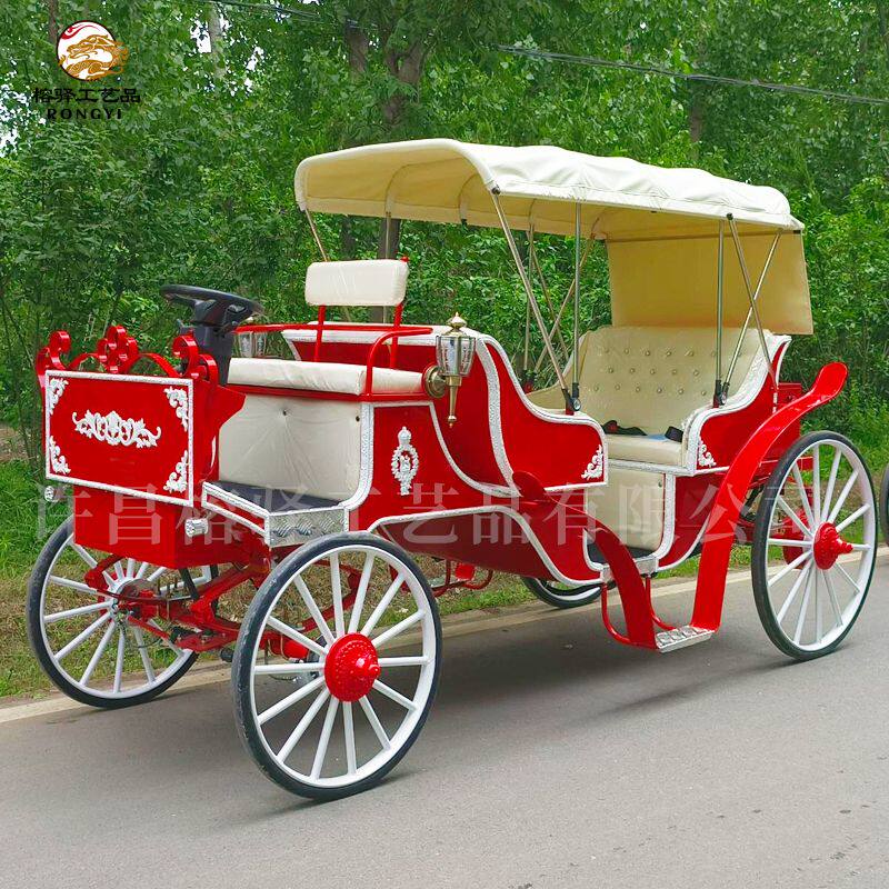 工厂热销欧式双排观光马车电动四轮旅游马车景区草原载客婚礼婚庆