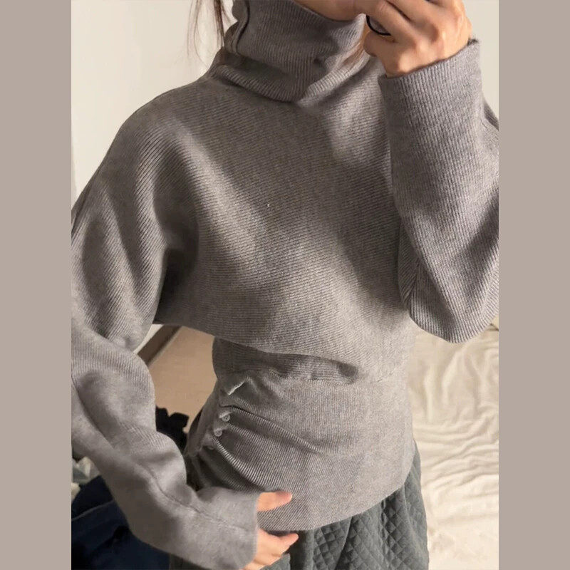 灰色高领修身收腰针织毛衣上衣2026新款内搭打底衫女款春季可外穿