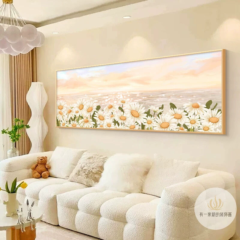 奶油风客厅装饰画郁金香沙发背景墙挂画花卉系主卧室床头壁画