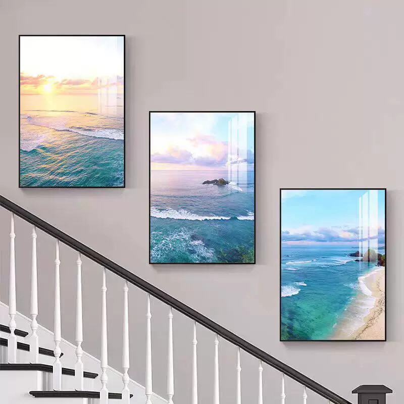 现代简约楼梯间装饰画复式走廊过道挂画北欧客厅沙发背景三联画