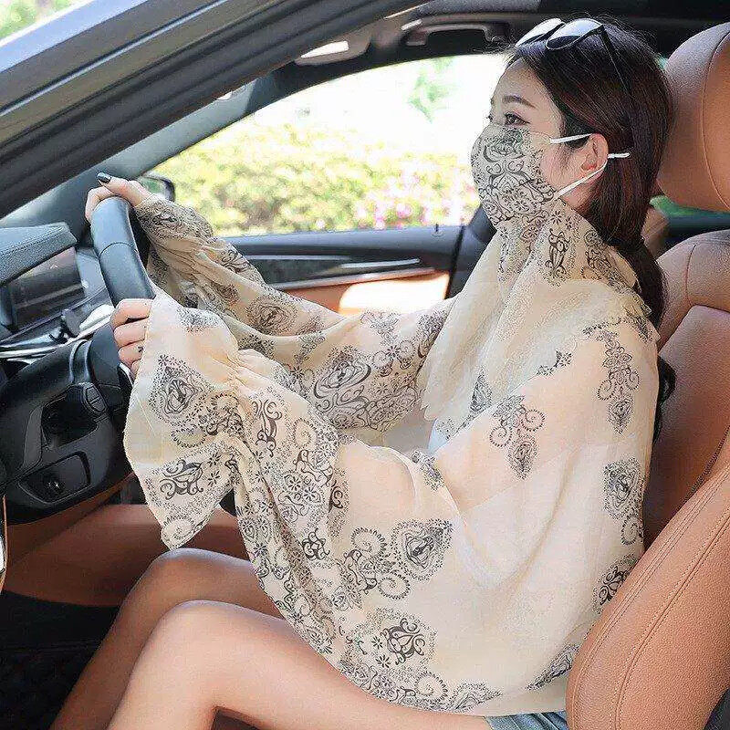 防晒面罩女夏季抗紫外线面纱护颈开车骑车遮阳口罩全脸披肩防晒衣